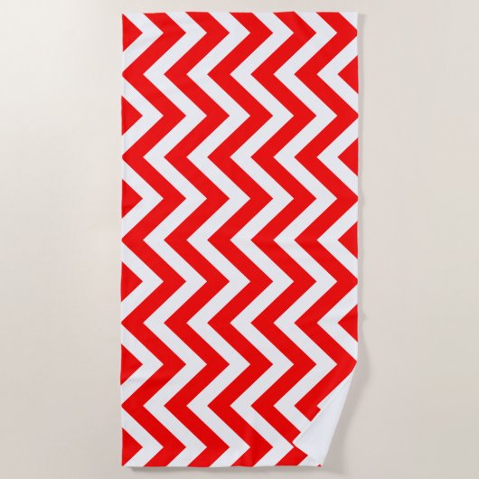 Rood en Wit Grote Verticale Chevron Strepen Strandlaken (Voorkant)