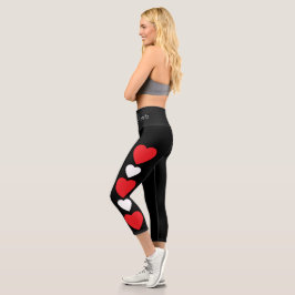 Rood en wit hart zwarte capri leggings