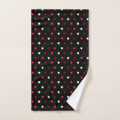 Rood en wit harten op zwart bad handdoek (Handdoek)