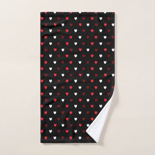 Rood en wit harten op zwart bad handdoek (Handdoek)