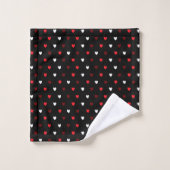 Rood en wit harten op zwart bad handdoek (Wasdoekje)