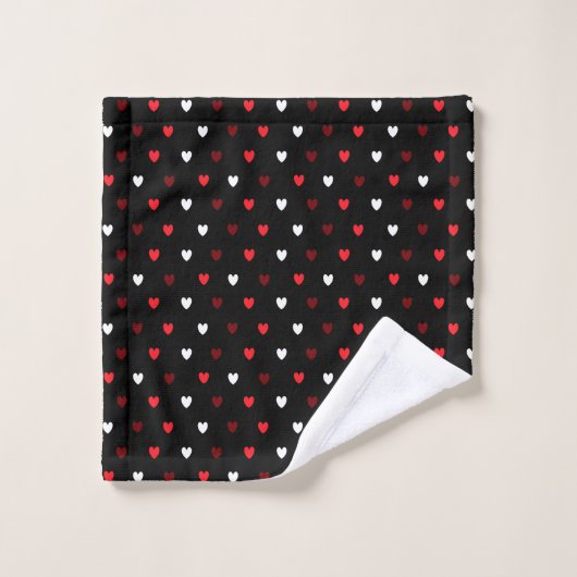 Rood en wit harten op zwart bad handdoek (Wasdoekje)