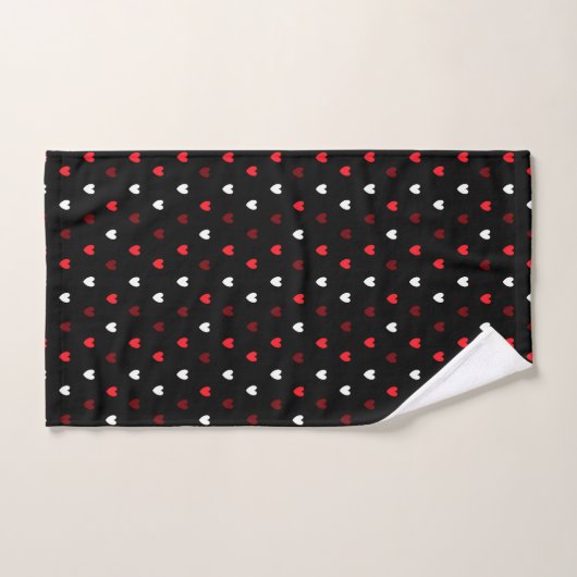 Rood en wit harten op zwart bad handdoek (Handdoek)