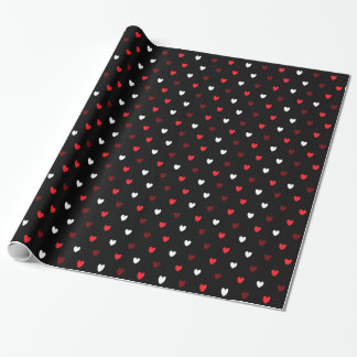 Rood en wit harten op zwart cadeaupapier