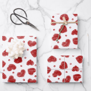 Rood en Wit Harten patroon Inpakpapier Vel