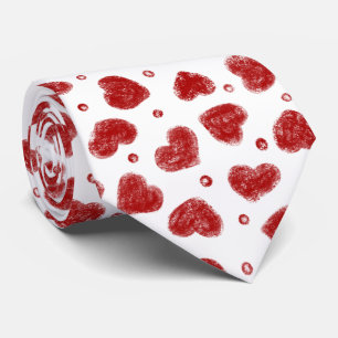 Rood en Wit Hartjes patroon Stropdas