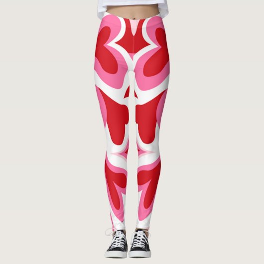 Rood en wit hartpatroon Leggings (Voorkant)