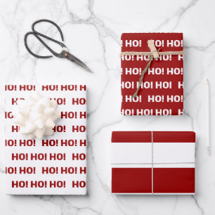 Rood en wit Ho Ho Ho! Stripes Inpakpapier Vel