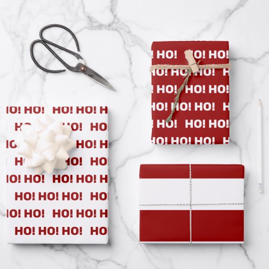 Rood en wit Ho Ho Ho! Stripes Inpakpapier Vel (Voorkant)