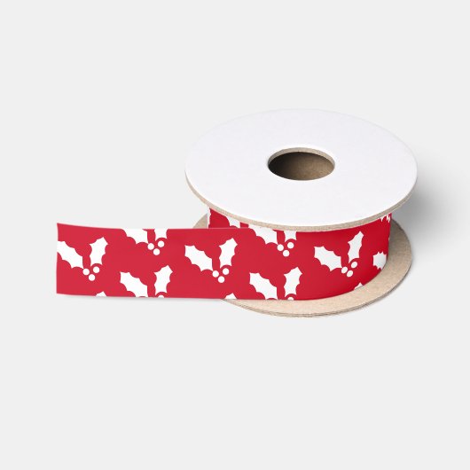Rood en wit Holly Pattern Ribbon Lint (Spoel)