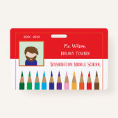 Rood en Wit Horizontale Leraar Foto ID Badge (Voorkant)