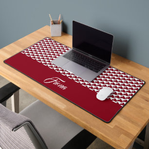 Rood en wit houndstooth patroon monogram bureaumat