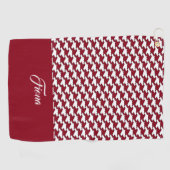 Rood en wit houndstooth patroon monogram golfhanddoek (Horizontaal)