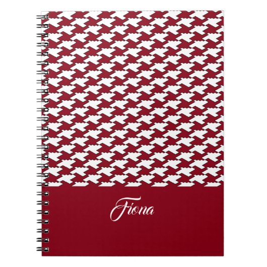Rood en wit houndstooth patroon monogram notitieboek (Voorkant)