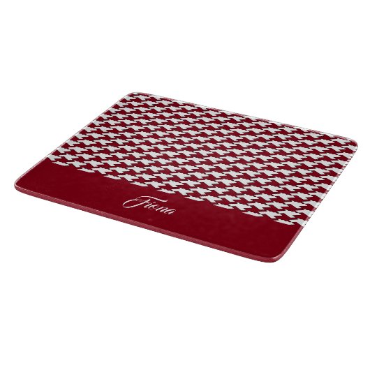 Rood en wit houndstooth patroon monogram snijplank (Hoek)