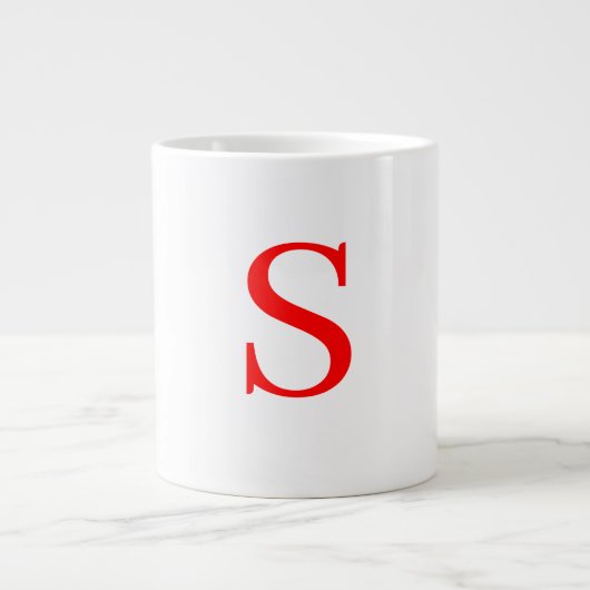 Rood en wit Initiaal Letter Monogrammed Plain Extra Grote Beker (Voorkant)