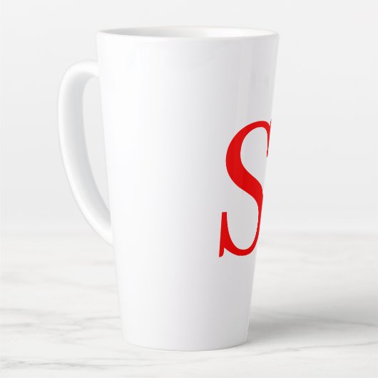 Rood en wit Initiaal Letter Monogrammed Plain Latte Mok (Linkerhoek)