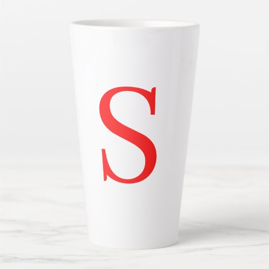 Rood en wit Initiaal Letter Monogrammed Plain Latte Mok (Voorkant)