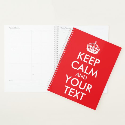 Rood en wit kalm houden en Jouw tekst Planner (Display)