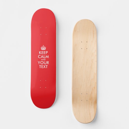 Rood en wit kalm houden en Jouw tekst Skateboard (Voorkant)
