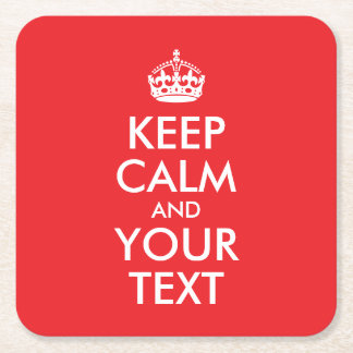 Rood en wit kalm houden en Jouw tekst Vierkante Kartonnen Onderzetter