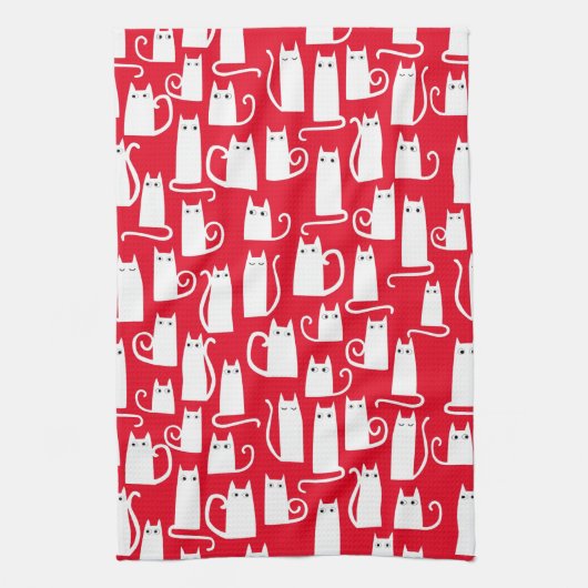 Rood en wit kat patroon theedoek (Verticaal)