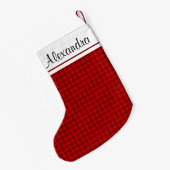 Rood en Wit Kerst Rustiek Patroon Monogram Kleine Kerstsok (Achterkant (Hangend))
