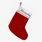 Rood en Wit Kerst Rustiek Patroon Monogram Kleine Kerstsok (Voorkant (Hangend))