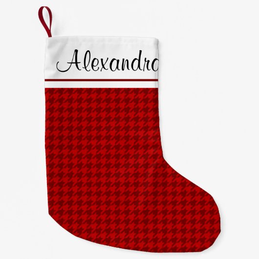 Rood en Wit Kerst Rustiek Patroon Monogram Kleine Kerstsok (Voorkant)