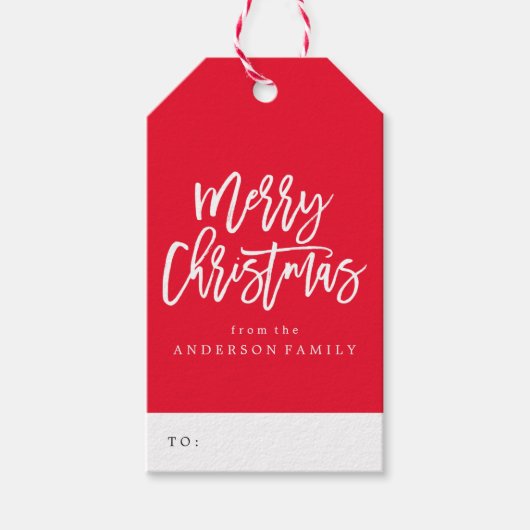 Rood en wit kerstcadeaubericht cadeaulabel (Voorkant)