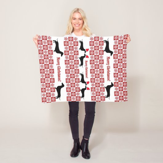 Rood en wit kerstfeest Dachshund Fleece Blanket Deken (In situ)