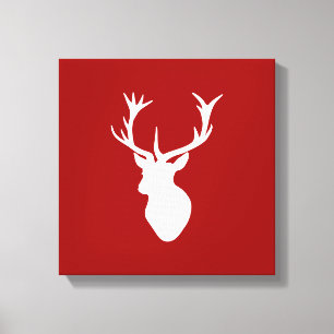 Rood en wit kerstfeest Der Stag Head Canvas Afdruk