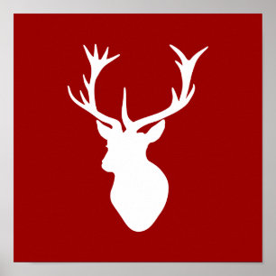 Rood en wit kerstfeest Der Stag Head Poster
