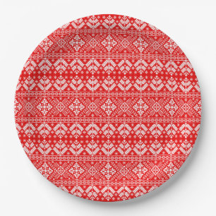 Rood en Wit Kerstmis Fair Isle Patroon Papieren Bordje