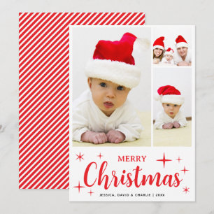 Rood en Wit Kerstmis Familie Fotocollage Feestdagenkaart