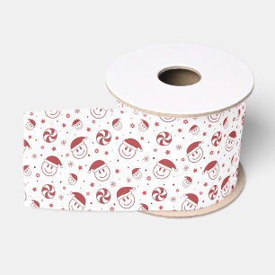 Rood en Wit Kerstmis Glimlach Gezicht Grosgrain Lint