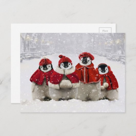 Rood en Wit Kerstmis Pinguïns Ontwerp Feestdagenkaart (Voorkant / Achterkant)