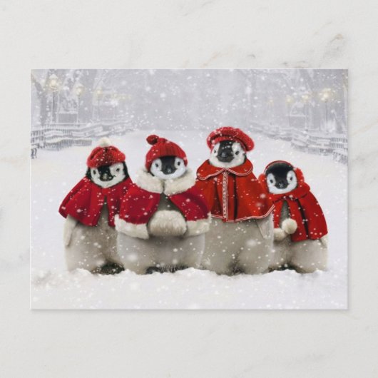 Rood en Wit Kerstmis Pinguïns Ontwerp Feestdagenkaart (Voorkant)