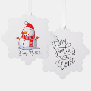 Rood en Wit Kerstmis Sneeuwman van Santa Ornament Kaart