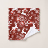 Rood en wit kerstpatroon met rendieren bad handdoek (Wasdoekje)