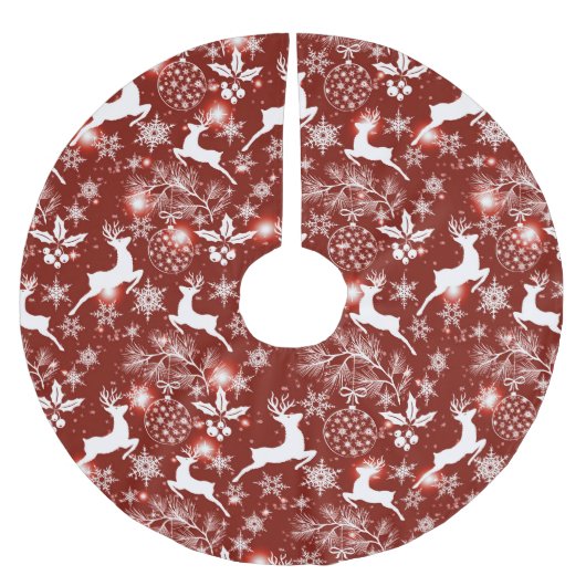 Rood en wit kerstpatroon met rendieren kerstboom rok (Voorkant)