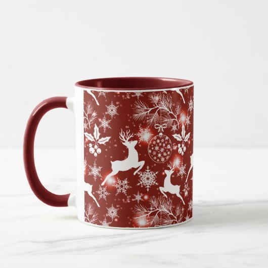 Rood en wit kerstpatroon met rendieren mok (Links)