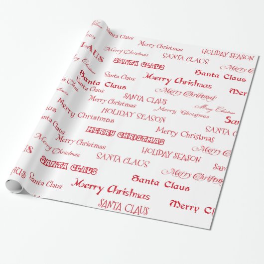 Rood en wit kerstscript cadeaupapier (Uitgerold)