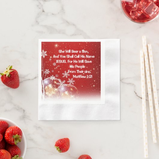 Rood en wit kerstservet - Matthew 1:21 Script Servet (Insitu)
