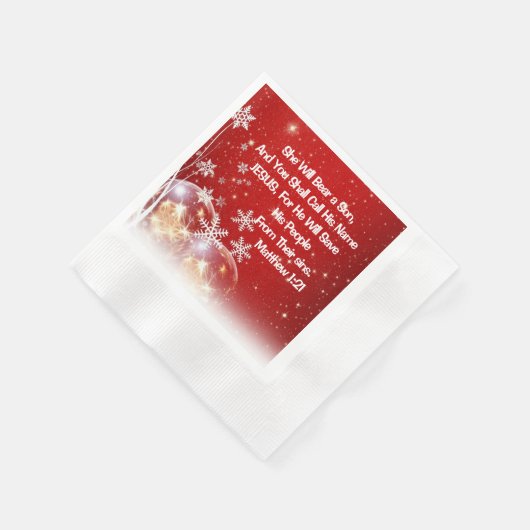 Rood en wit kerstservet - Matthew 1:21 Script Servet (Hoek)