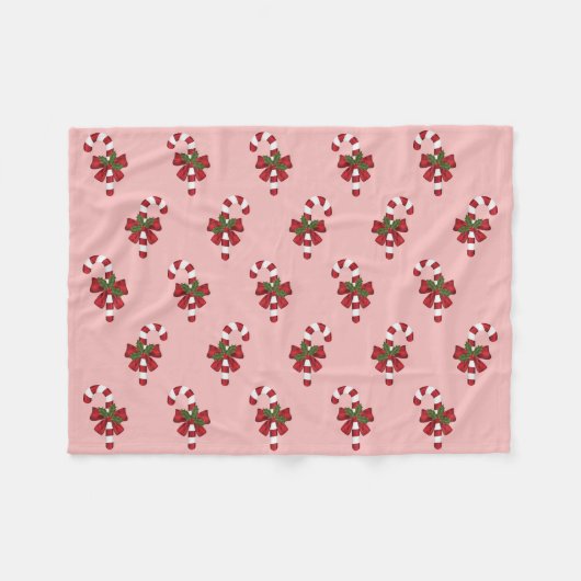 Rood en wit kerstsnoeppatroon op roze fleece deken (Voorkant (Horizontaal))