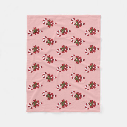 Rood en wit kerstsnoeppatroon op roze fleece deken (Voorkant)
