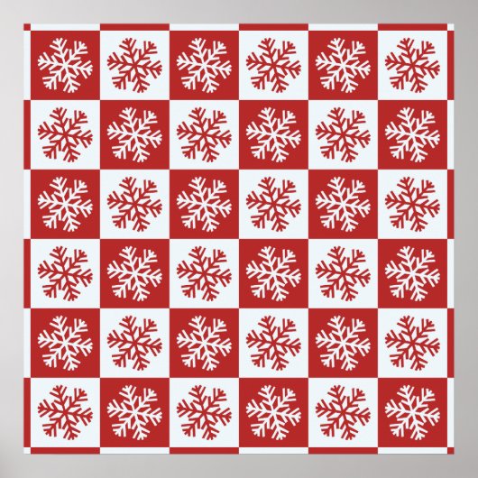 Rood en wit kerstsnowflake patroon poster (Voorkant)