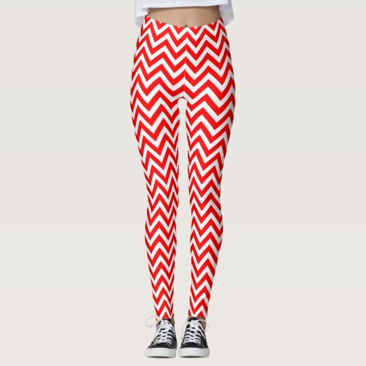 Rood en Wit Klein Grootte Chevron Leggings (Voorkant)