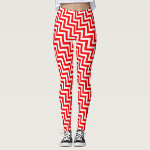 Rood en Wit Klein Grootte Diagonale Chevron Leggings
